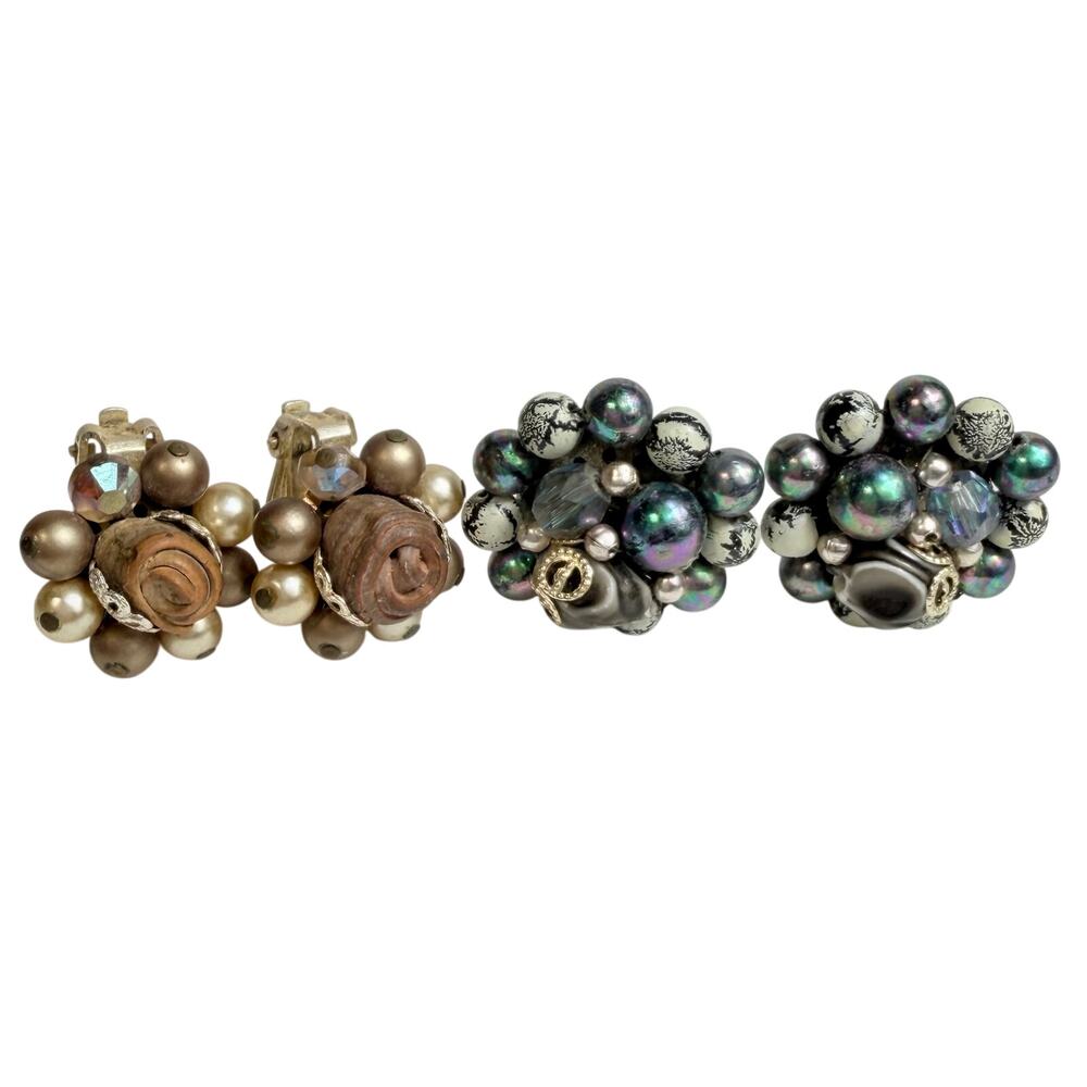 vintage mid-century cluster clip-on earrings made in Japan